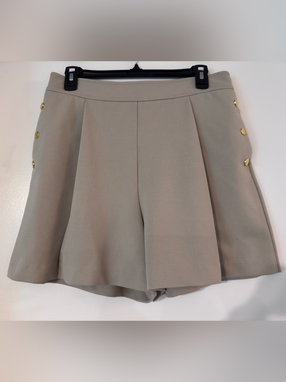 Anne Klein Taupe Pleated Skort with Gold Button Detail